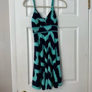 Papillon Blanc Navy & Teal Chevron Tank Dress